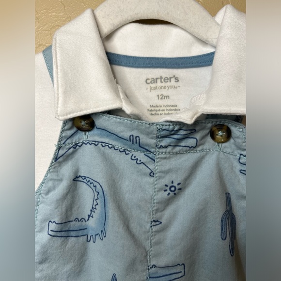 ❌SOLD ON EBAY❌ Carter's Boys Alligator Romper Overall Set Size 12 Months - Picture 4 of 5
